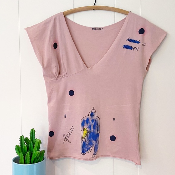 Religion Tops - Y2K Religion Hand Painted “Going To Heaven” Tee